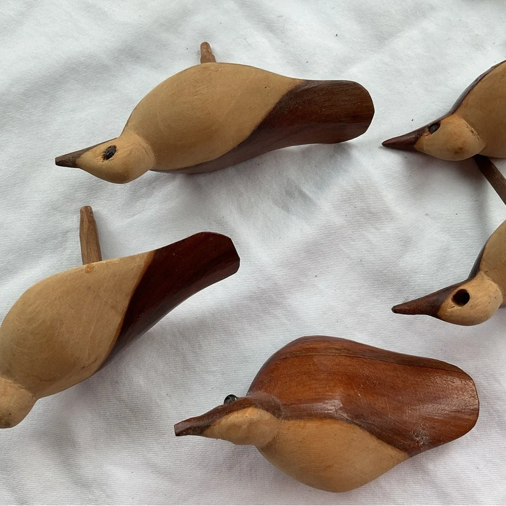 Brown Wooden vintage hand carved birds